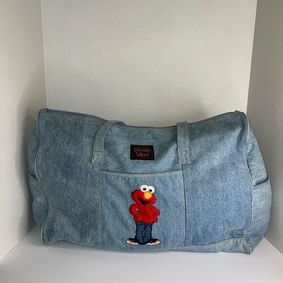 Elmo Sesame Street Duffle Bag Vintage Denim Top Handle Zip Top Oversized Blue - Picture 1 of 7